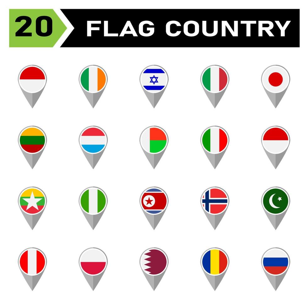 flagga Land ikon uppsättning inkludera Land, flagga, symbol, nationell, resa, illustration, nation, ikon, vektor, emblem, uppsättning, tecken, kontinent, internationell, Allt, Indonesien, Irland, Israel vektor