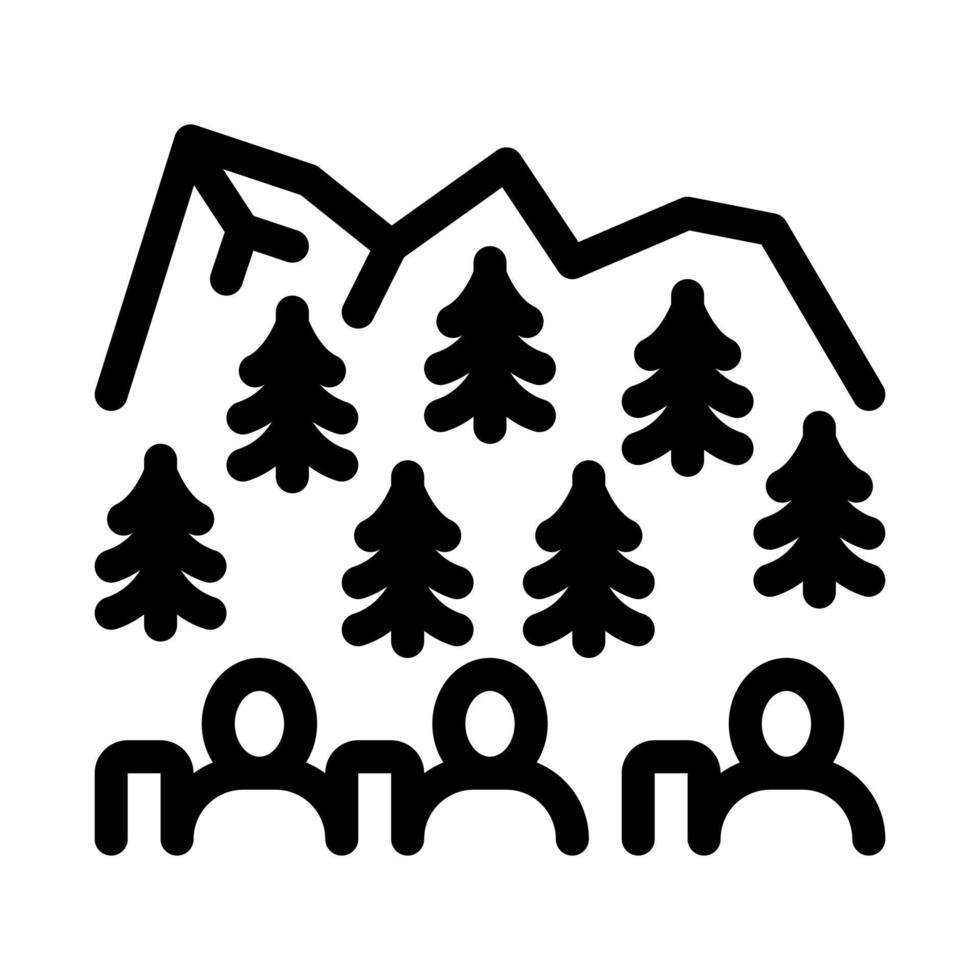 människor i berg skog ikon vektor översikt illustration