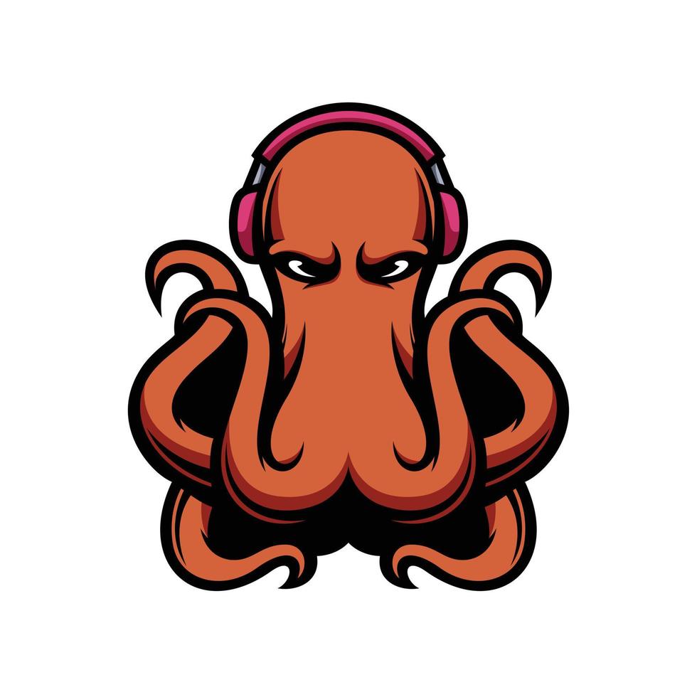 neues Oktopus-Kopfhörer-Maskottchen-Design vektor