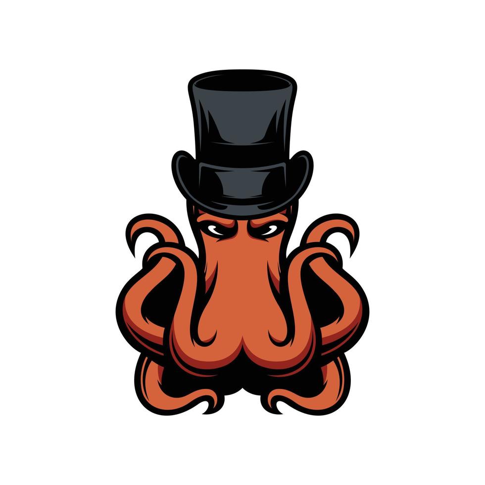 neues Oktopus-Tophat-Maskottchen-Design vektor