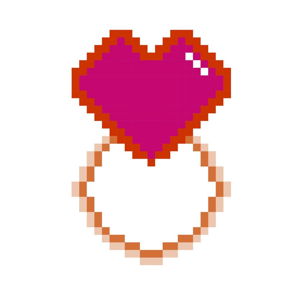 Herz-Ring-Pixel-Kunst-Symbol. vektor