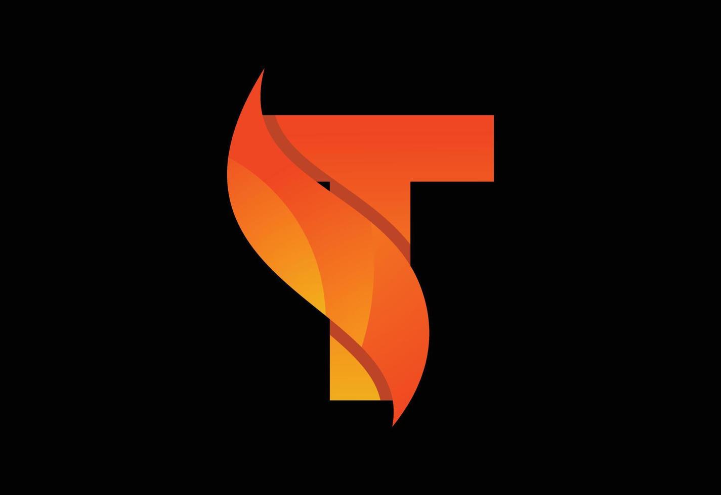 t-Monogramm-Anfangsbuchstabe mit einem Swoosh oder einer Flamme. Feuerflammen oder Swoosh-Design-Vektorillustration vektor