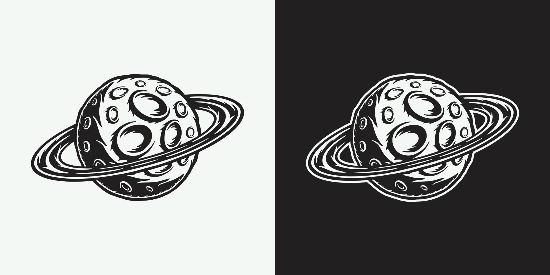 Vintage Retro-Weltraum-Galaxie-Planet. kann für logo, abzeichen, etikett verwendet werden. markieren, plakatieren oder drucken. monochrome Grafik. Vektor-Illustration. Holzschnitt Linschnitt alt vektor