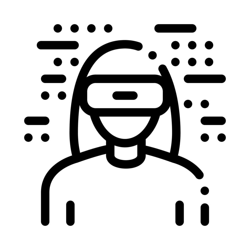 kvinna bär virtuell verklighet glasögon ikon vektor översikt illustration