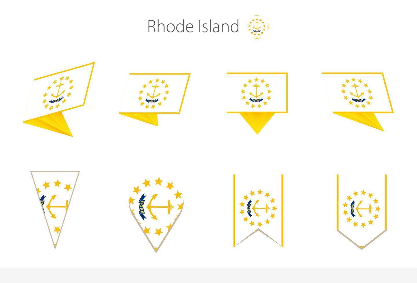 Rhode ö oss stat flagga samling, åtta versioner av Rhode ö vektor flaggor.