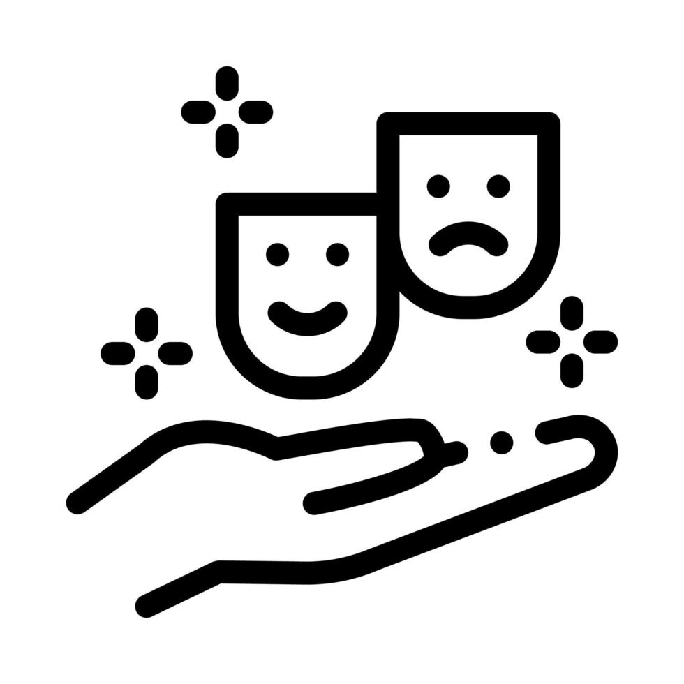 Masken der Freude und Traurigkeit auf der Hand Symbol Vektor Umriss Illustration