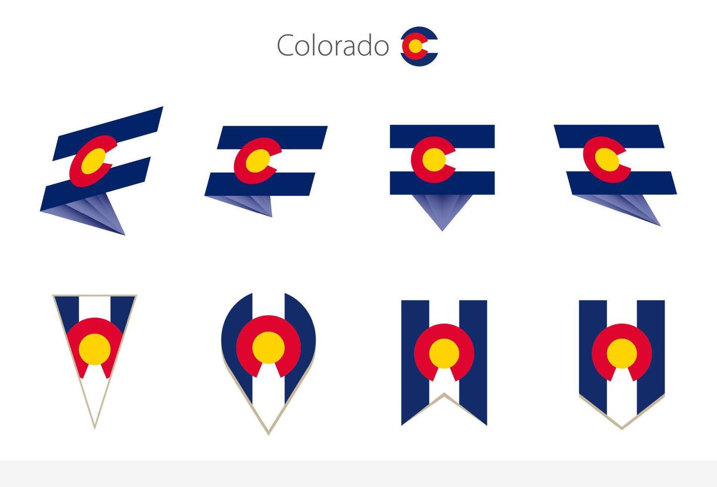 Colorado US-Staatsflaggensammlung, acht Versionen von Colorado-Vektorflaggen. vektor