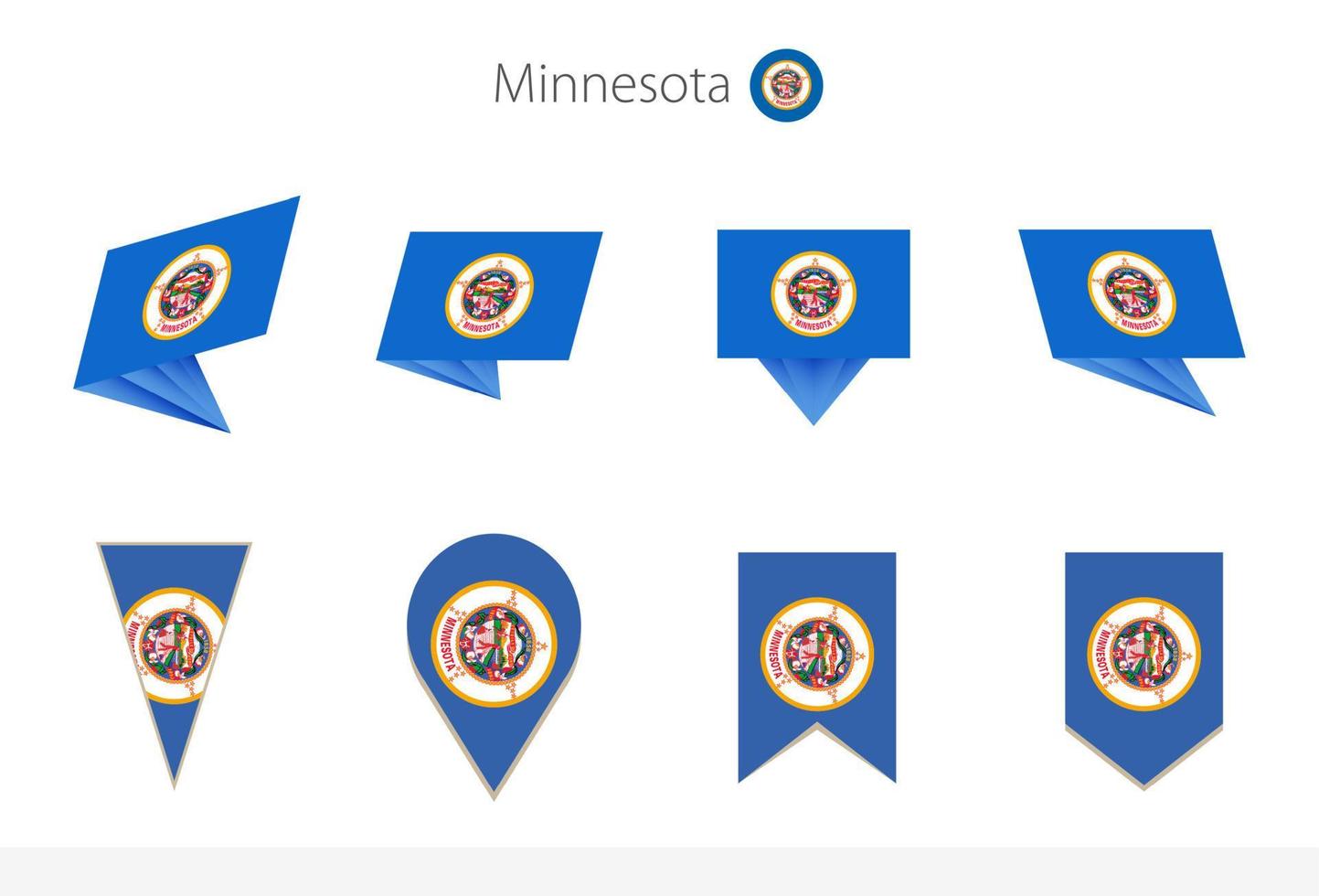 Sammlung von Minnesota-US-Staatsflaggen, acht Versionen von Minnesota-Vektorflaggen. vektor