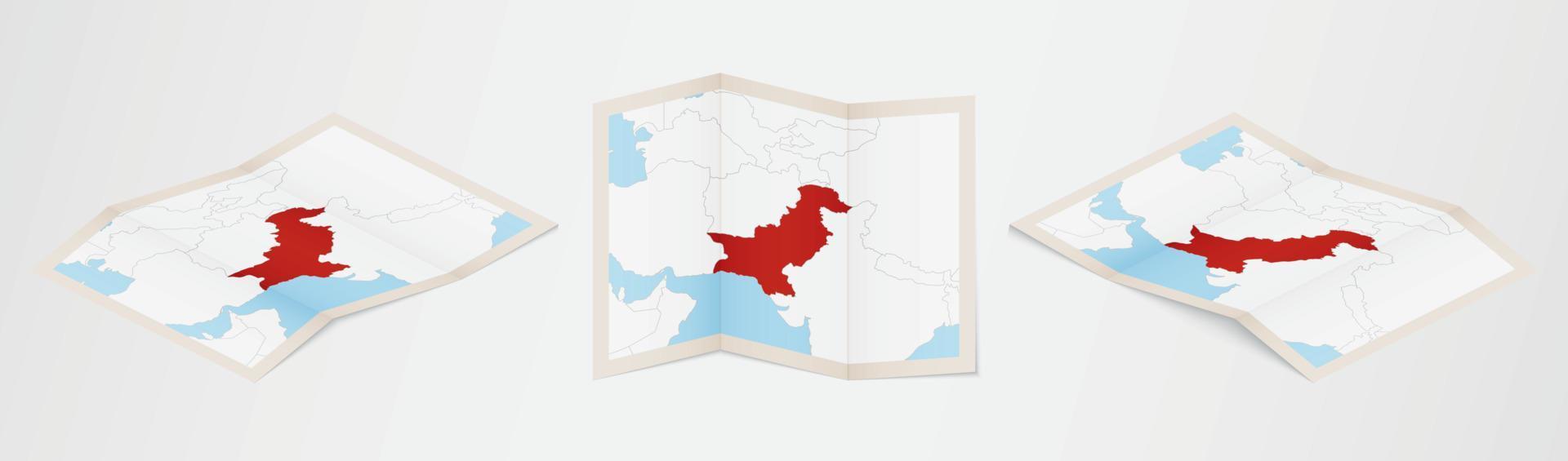 Faltkarte von Pakistan in drei verschiedenen Versionen. vektor