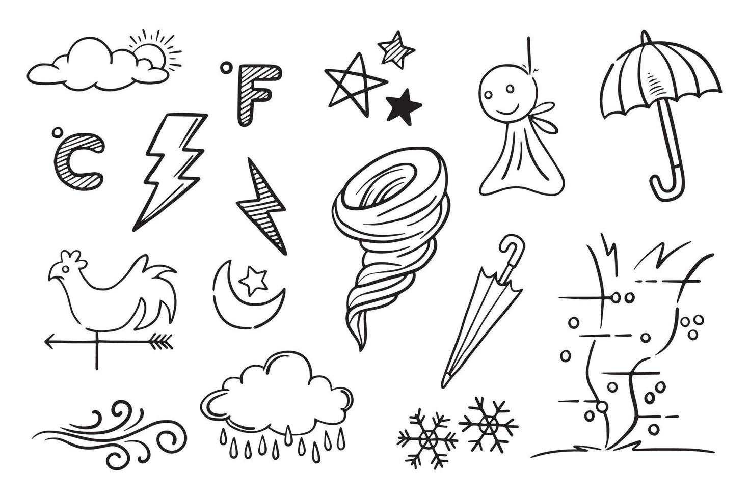 Vektor-Set von Wetter-Doodle-Elementen für Designzwecke vektor