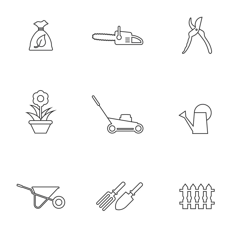 Reihe von einfachen, umrissenen Symbolen zum Thema Gartenarbeit vektor