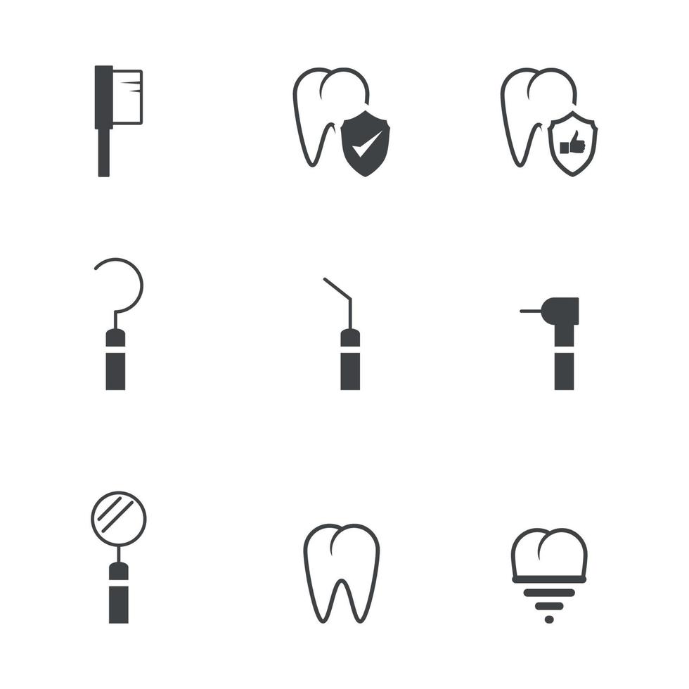 Reihe von isolierten Symbolen zu einem zahnmedizinischen Thema vektor