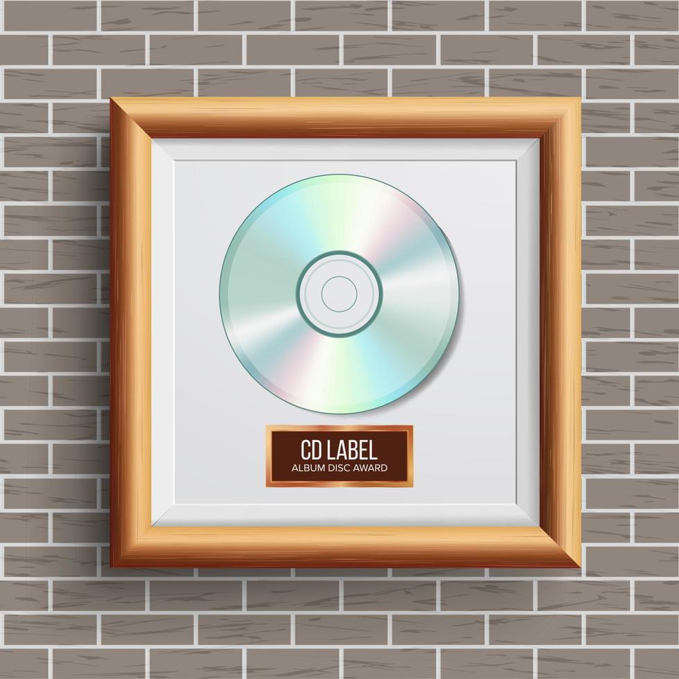 CD-Disc-Award-Vektor. Musikalische Trophäe. realistischer rahmen, albumscheibe, ziegelwand. Illustration vektor