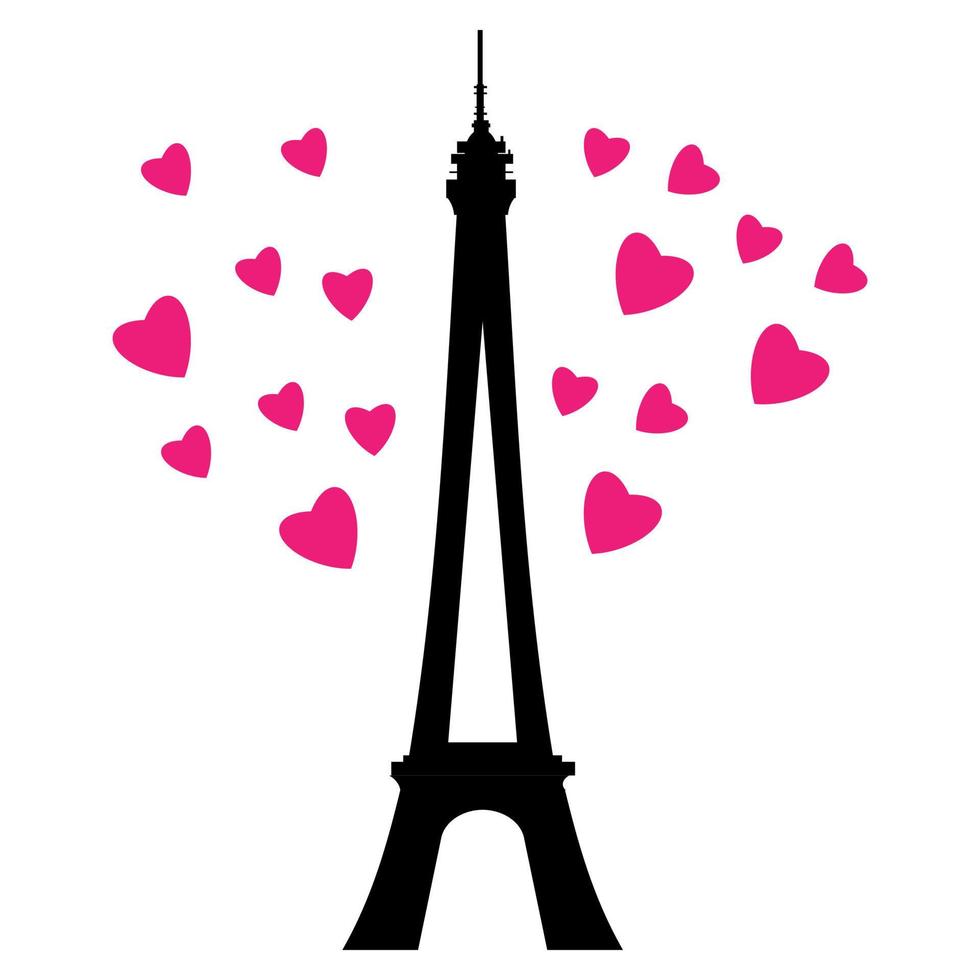 vektor eifel torn paris spricker med st valentines dag rosa röd hjärtan av kärlek. perfekt för resa tema vykort, hälsning kort, bröllop inbjudningar.