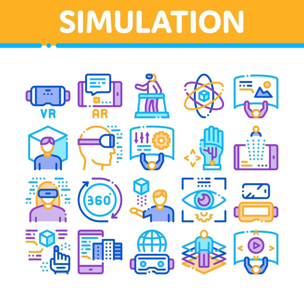 simulering Utrustning samling ikoner uppsättning vektor