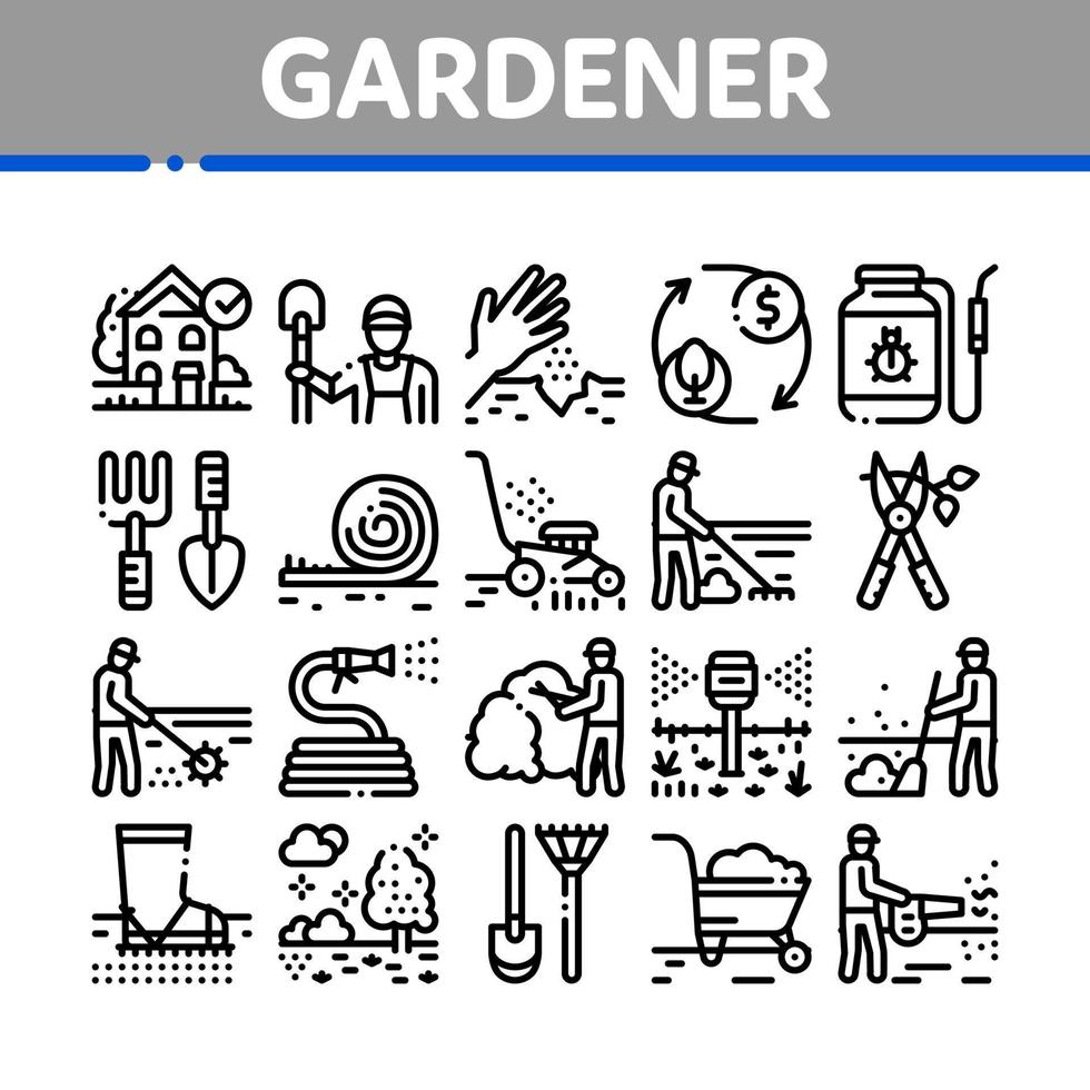 trädgårdsmästare instrument samling ikoner uppsättning vektor