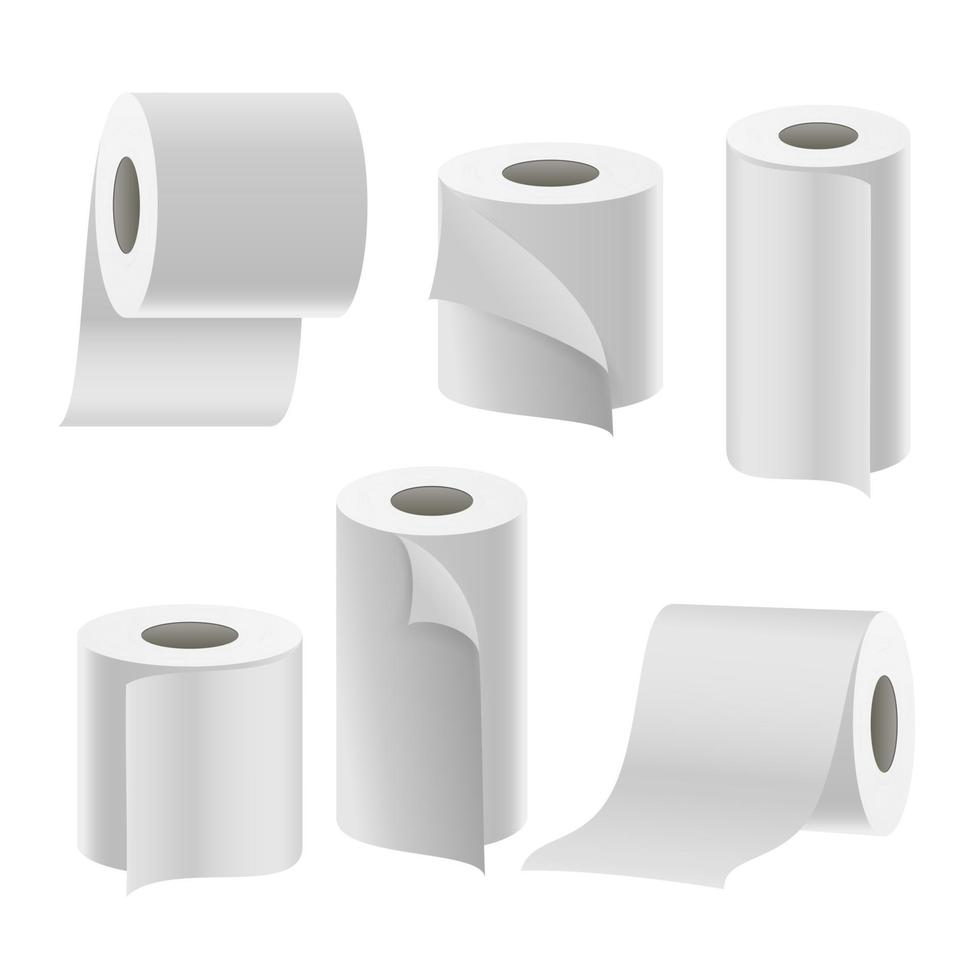 papper tejp rulla uppsättning vektor. badrum hygien. 3d toalett papper tom. förpackning kök handduk, toalett papper rulla isolerat illustration vektor