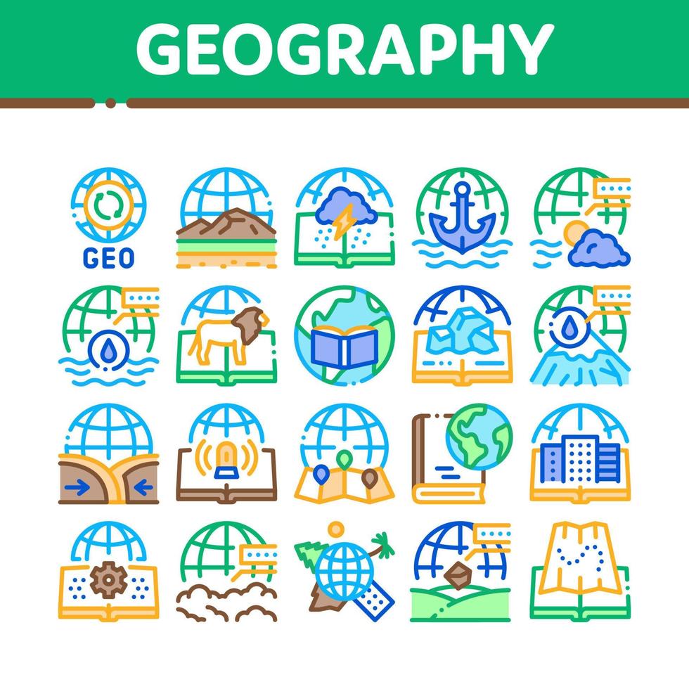 geografi utbildning samling ikoner uppsättning vektor