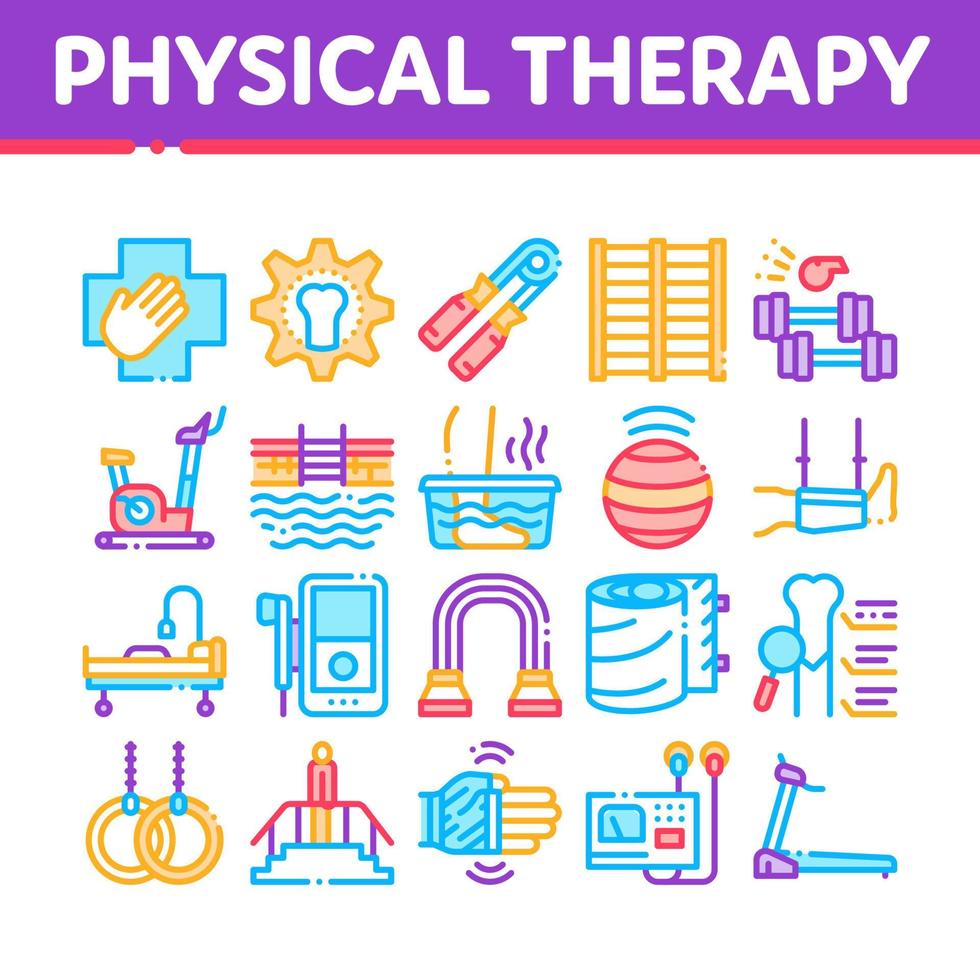 Symbole für Physiotherapie und Genesung setzen Vektor