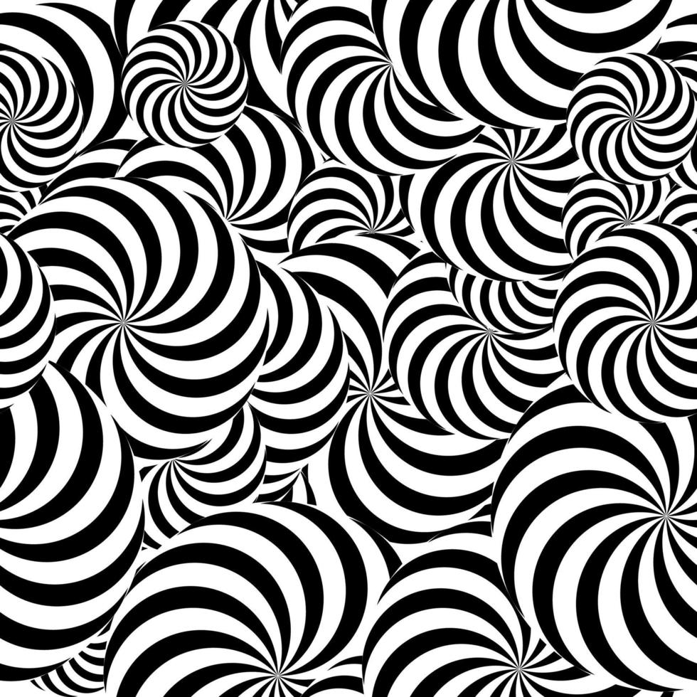 abstrakt randig sömlös mönster bakgrund. spiral virvel fenomen. svart och vit hypnos, strålar. optisk konst illustration vektor