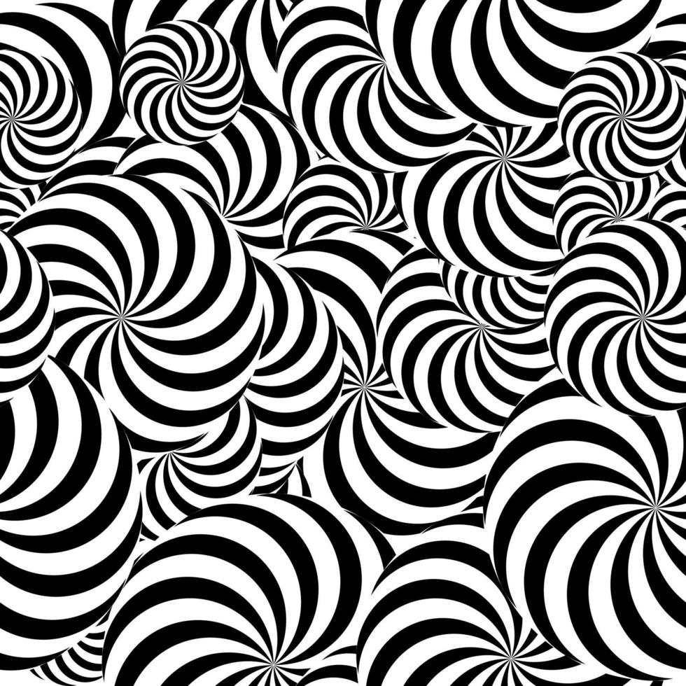 abstrakter gestreifter nahtloser Musterhintergrund. Spiralwirbel-Phänomen. Schwarz-Weiß-Hypnose, Strahlen. optische kunstillustration vektor