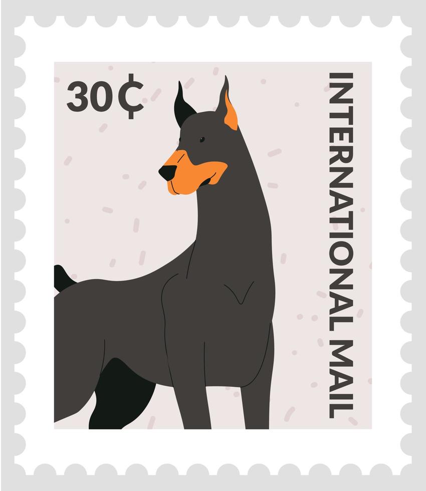 internationell post, posta mark eller kort med hund vektor