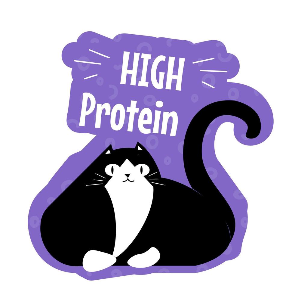 hög protein, mat och måltid för katter etiketter vektor