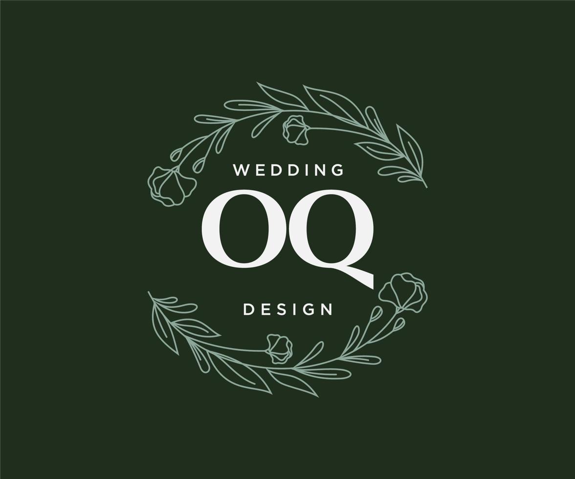 o Q initialer brev bröllop monogram logotyper samling, hand dragen modern minimalistisk och blommig mallar för inbjudan kort, spara de datum, elegant identitet för restaurang, boutique, Kafé i vektor