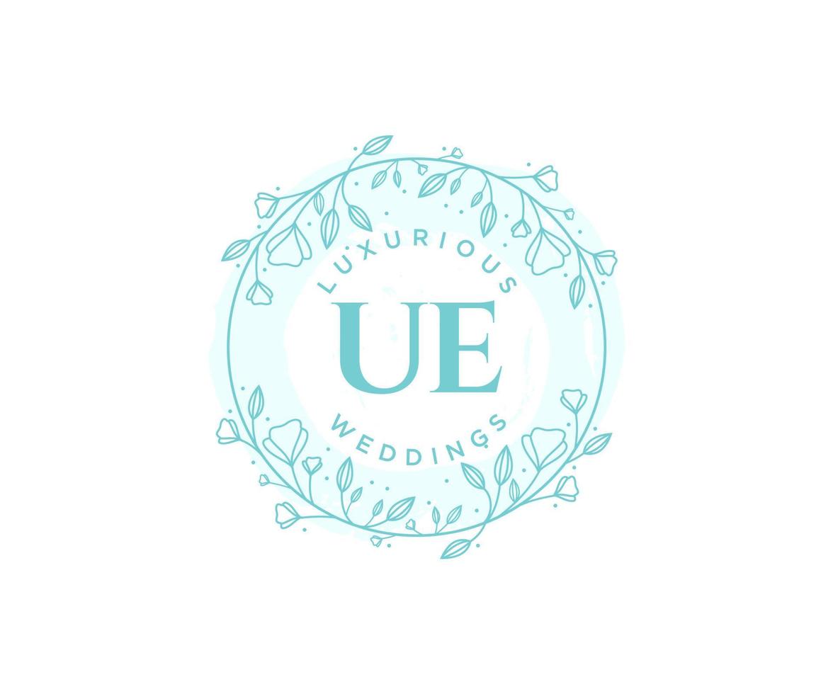 ue initialen brief hochzeit monogramm logos vorlage, handgezeichnete moderne minimalistische und florale vorlagen für einladungskarten, datum speichern, elegante identität. vektor