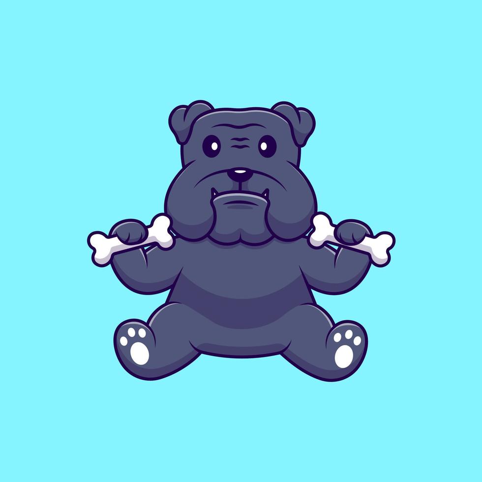 söt bulldogg Sammanträde med innehav ben tecknad serie vektor ikoner illustration. platt tecknad serie begrepp. lämplig för några kreativ projekt.