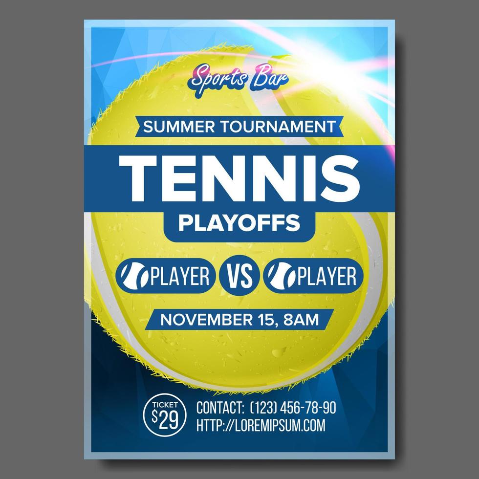 Tennis-Poster-Vektor. Design für Sportbar-Werbung. Tennis Ball. A4-Größe. moderne Flyer-Ankündigung. Meisterschaftsturnier. Abbildung der Spielvorlage vektor