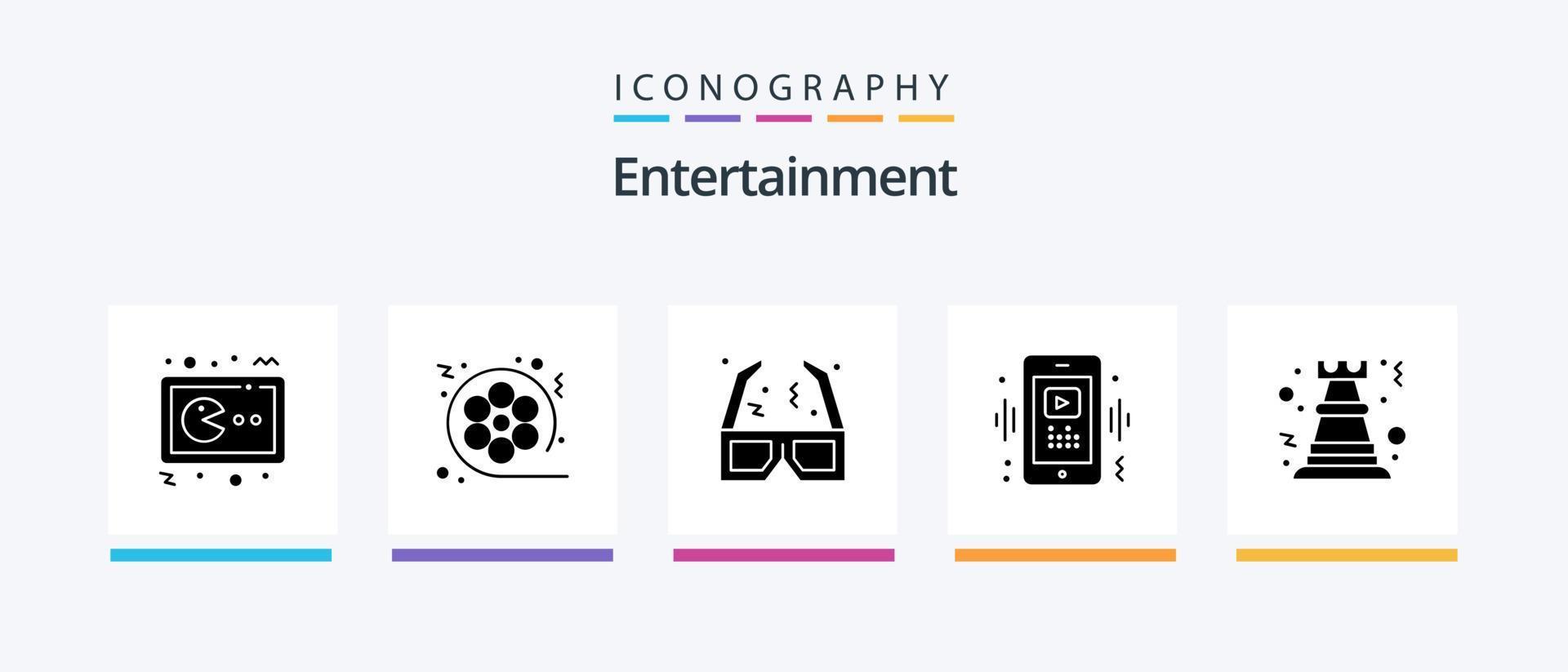 Entertainment Glyph 5 Icon Pack inklusive Player. schlau. Video. Telefon. Film. kreatives Symboldesign vektor