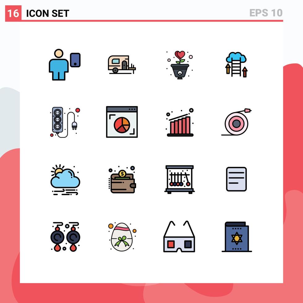 16 thematische Vektor-Flachfarben gefüllte Linien und editierbare Symbole für Server-Upload-Dankbarkeits-Download-Liebe editierbare kreative Vektordesign-Elemente vektor