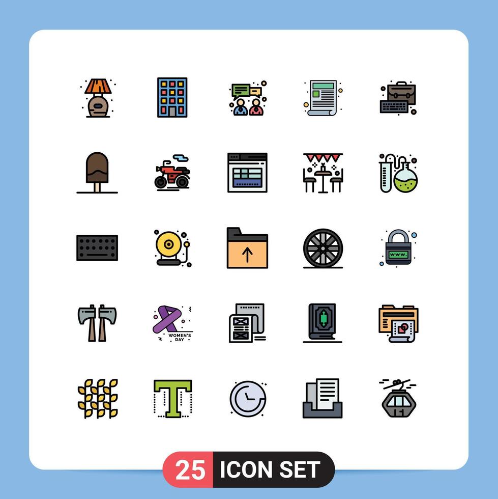 25 universell fylld linje platt Färg tecken symboler av tangentbord väska chatt företag webb redigerbar vektor design element