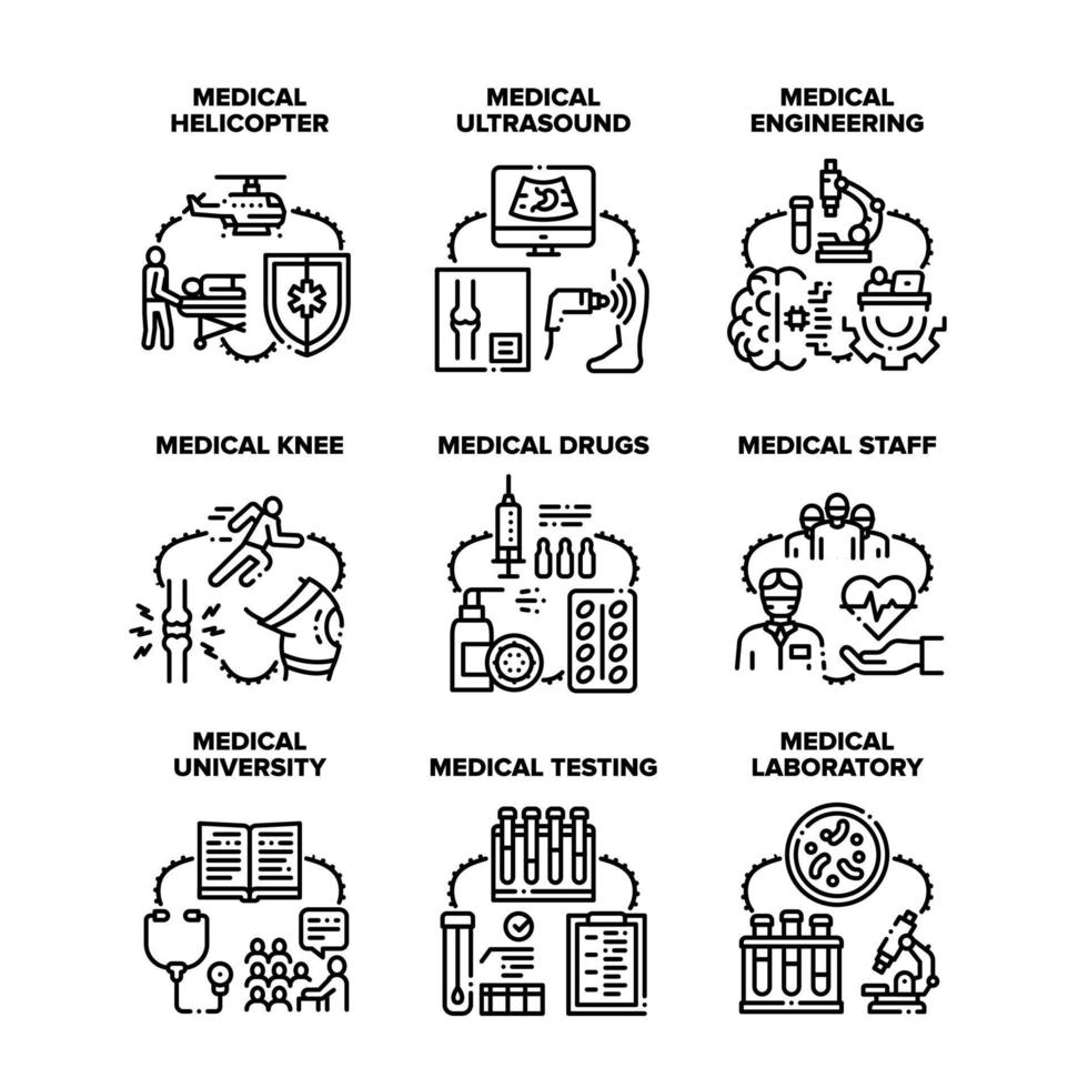 medicinsk teknik uppsättning ikoner vektor svart illustration