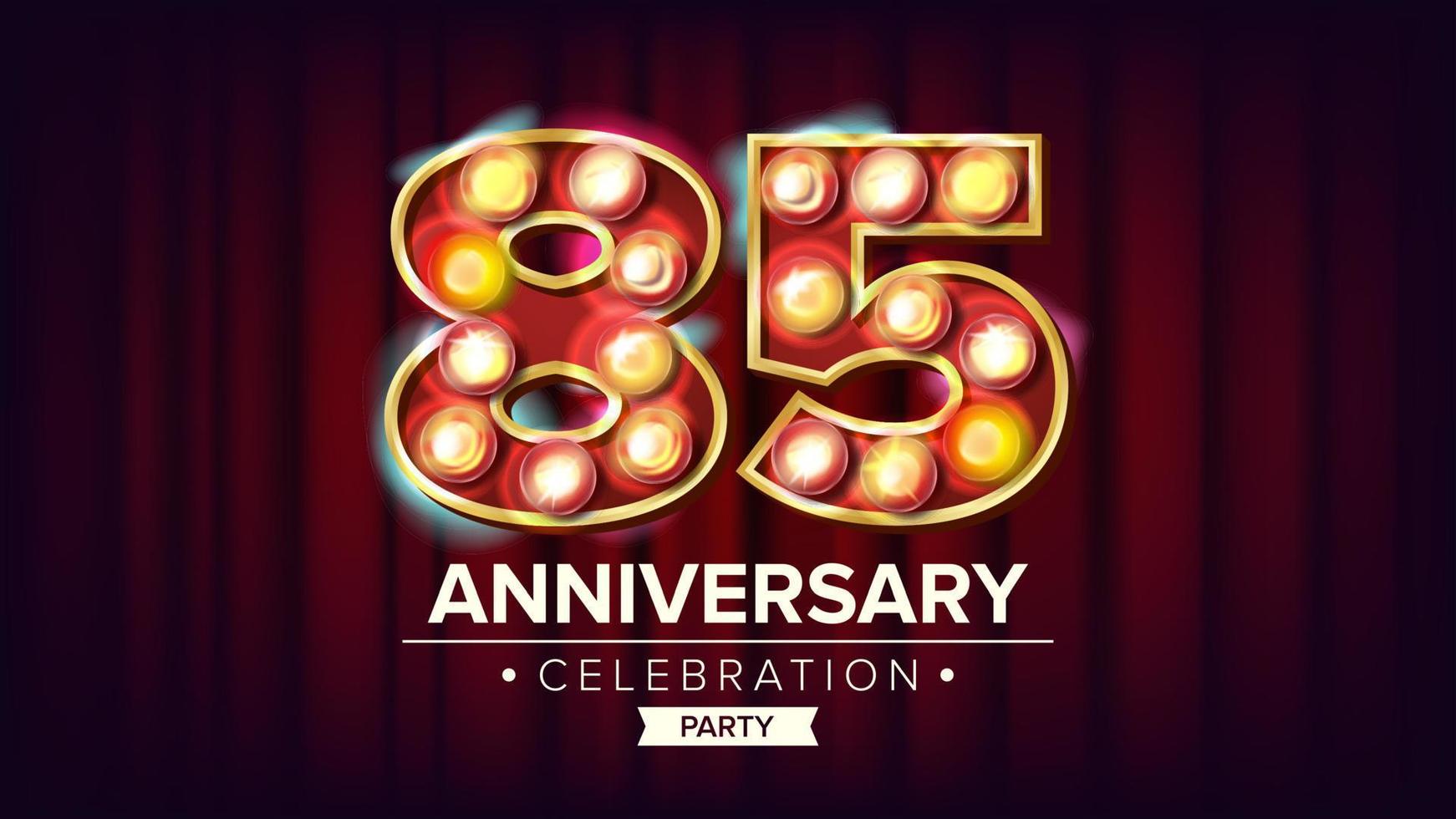 85 år årsdag baner vektor. åttiofem, åttiofemte firande. lysande ljus tecken siffra. för företag kort, vykort, flygblad, gåva kort design. modern röd bakgrund illustration vektor