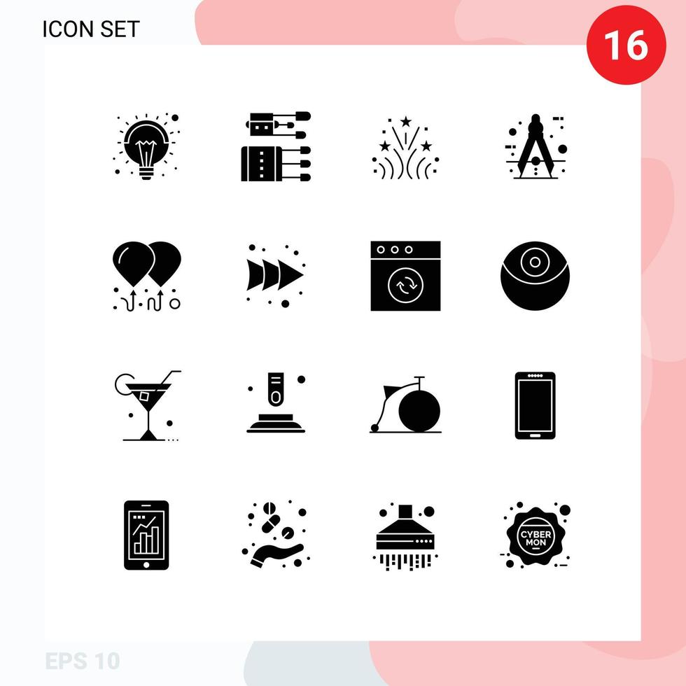 uppsättning av 16 modern ui ikoner symboler tecken för verktyg kompass spa cirkel bröllop redigerbar vektor design element