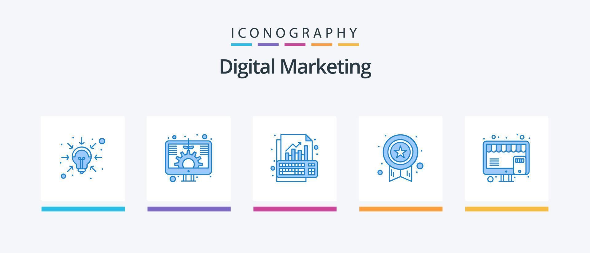 digital marknadsföring blå 5 ikon packa Inklusive köpa. stjärna. analys. medalj. tangentbord. kreativ ikoner design vektor