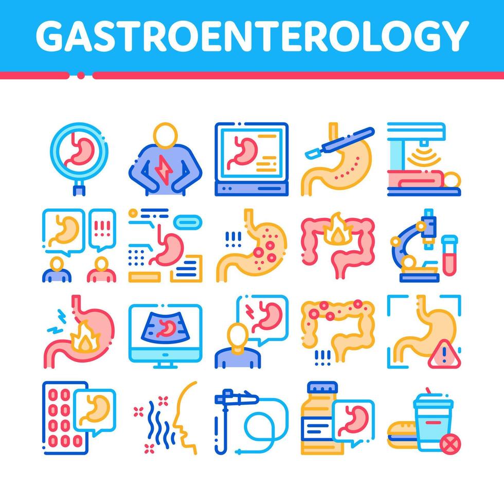 gastroenterologi och hepatologi ikoner uppsättning vektor