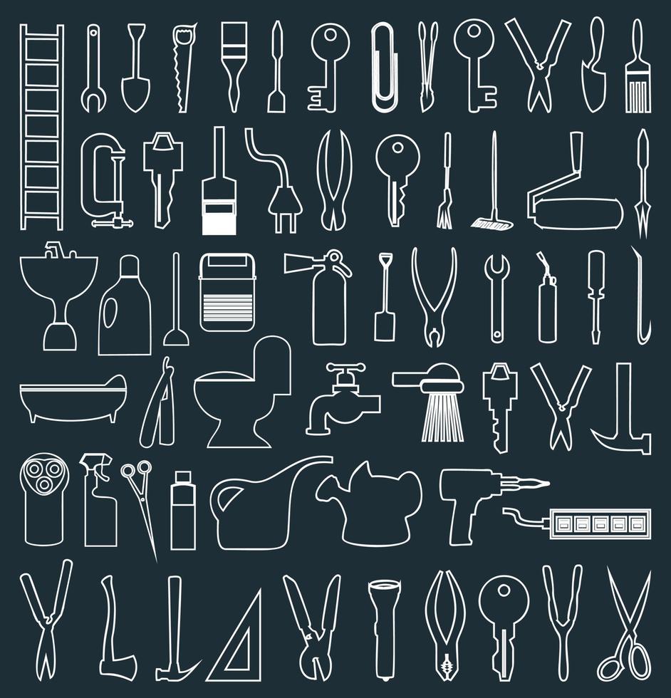 Reihe von Symbolen auf einem Thema-Tools. eine vektorabbildung vektor