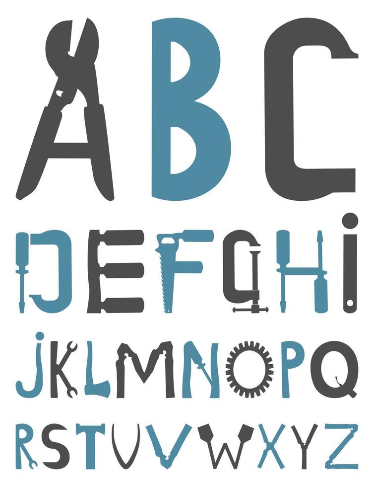 das alphabet von tools. eine vektorabbildung vektor