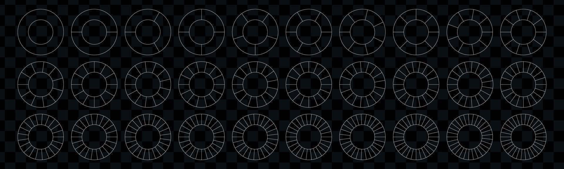 geteilte geometrische Kreise. Segment-Slice-Set. einfache Geometrie. Diagramm mit Abschnitten oder Schritten. vektor isolierte illustration