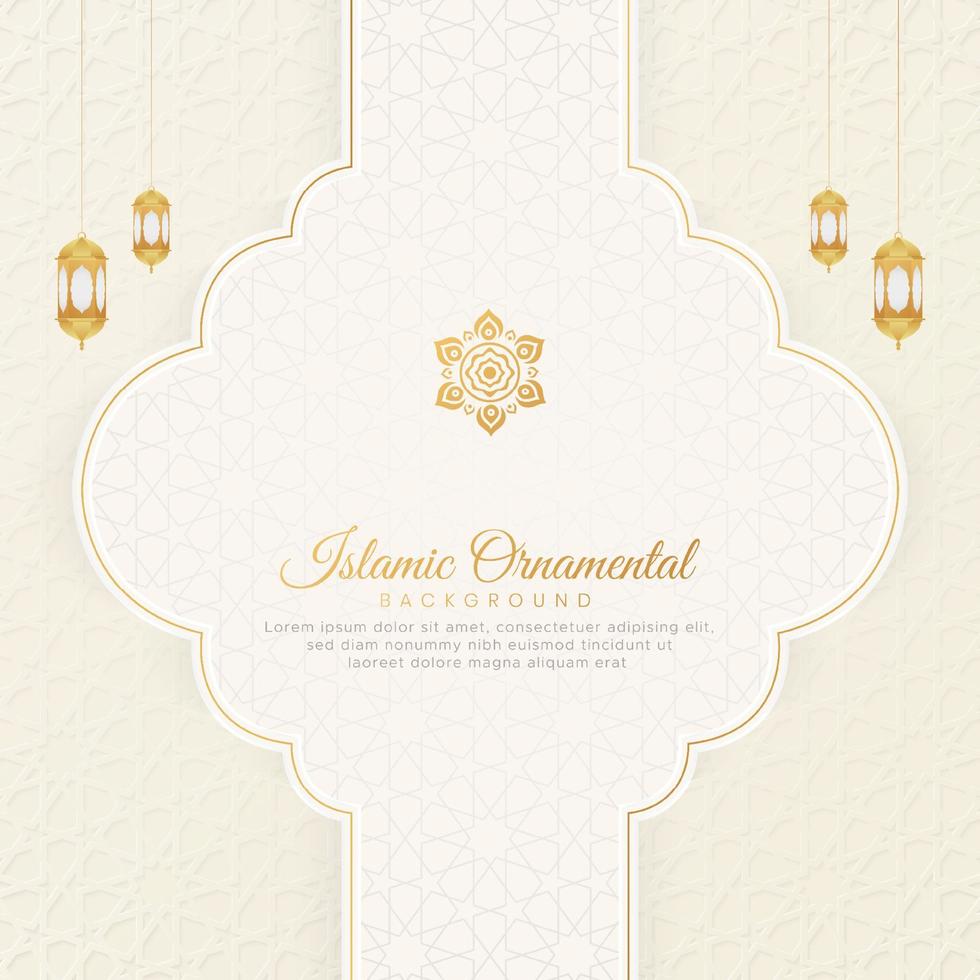 islamic arabicum dekorativ mönster vit bakgrund med arabicum stil lyktor och prydnad vektor