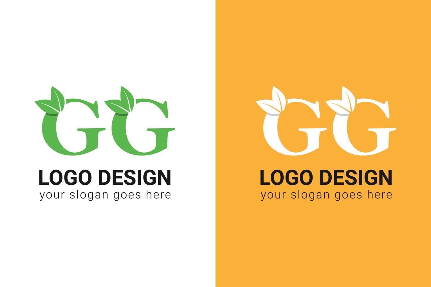 Ökologie-gg-Buchstaben-Logo mit grünem Blatt. gg buchstaben öko-logo mit blatt. Vektorschrift für Naturplakate, umweltfreundliches Emblem, vegane Identität, Kräuter- und botanische Karten usw. vektor