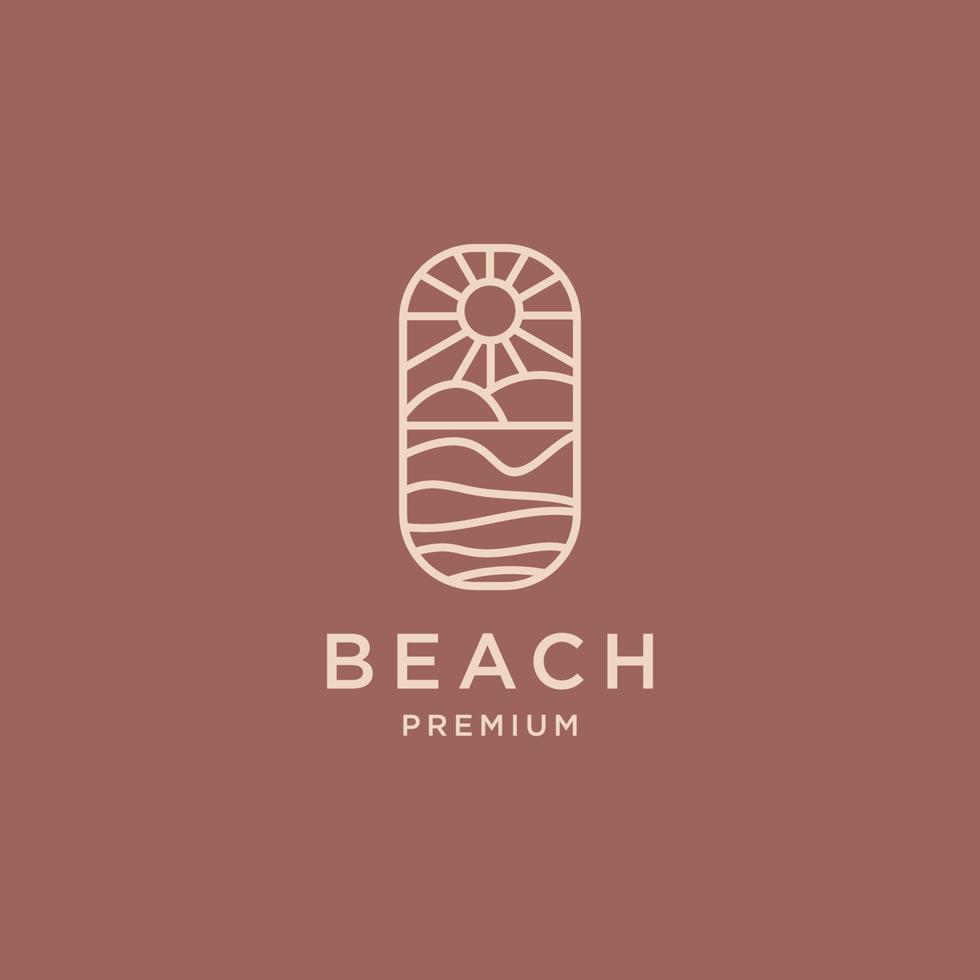 soluppgång med strand hav hav vatten logotyp ikon vektor i trendig linje linjär, översikt logotyp
