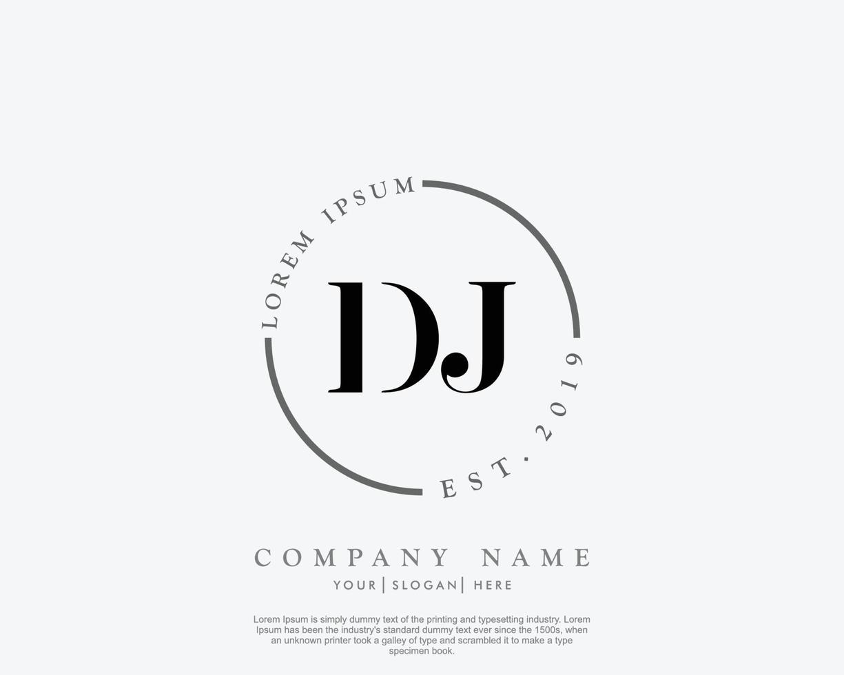 första dj feminin logotyp skönhet monogram och elegant logotyp design, handstil logotyp av första signatur, bröllop, mode, blommig och botanisk med kreativ mall vektor