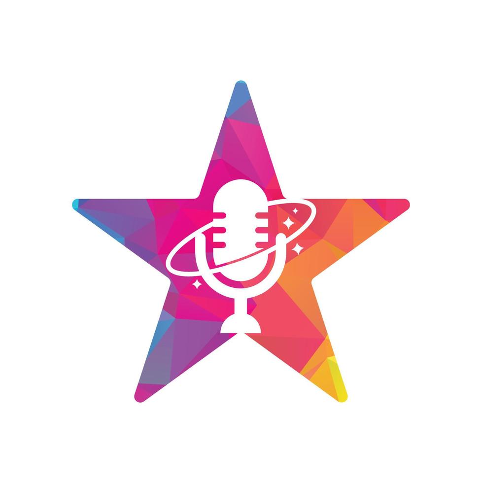 podcast planet stjärna form begrepp vektor logotyp design. kreativ Plats podcast logotyp design.