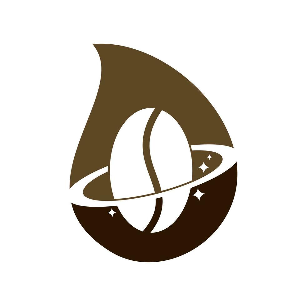 Kaffee-Planeten-Tropfenform-Konzept-Logo-Vektor-Design. vektor