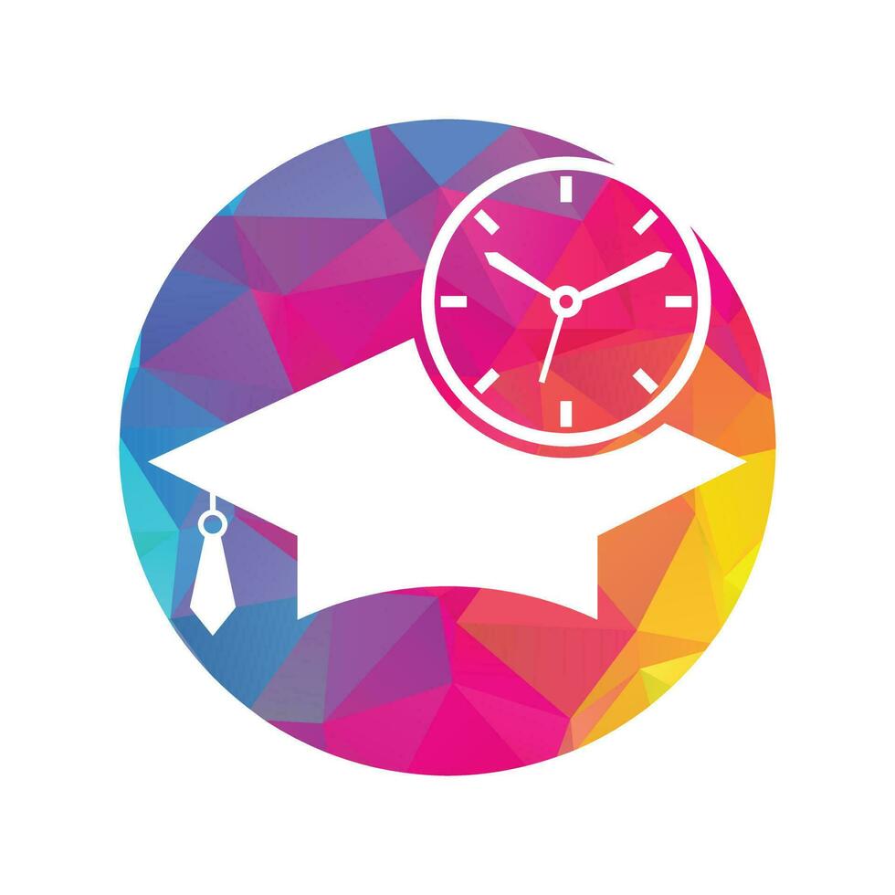 Studienzeit-Vektor-Logo-Design. Abschlusshut mit Uhr-Icon-Design vektor