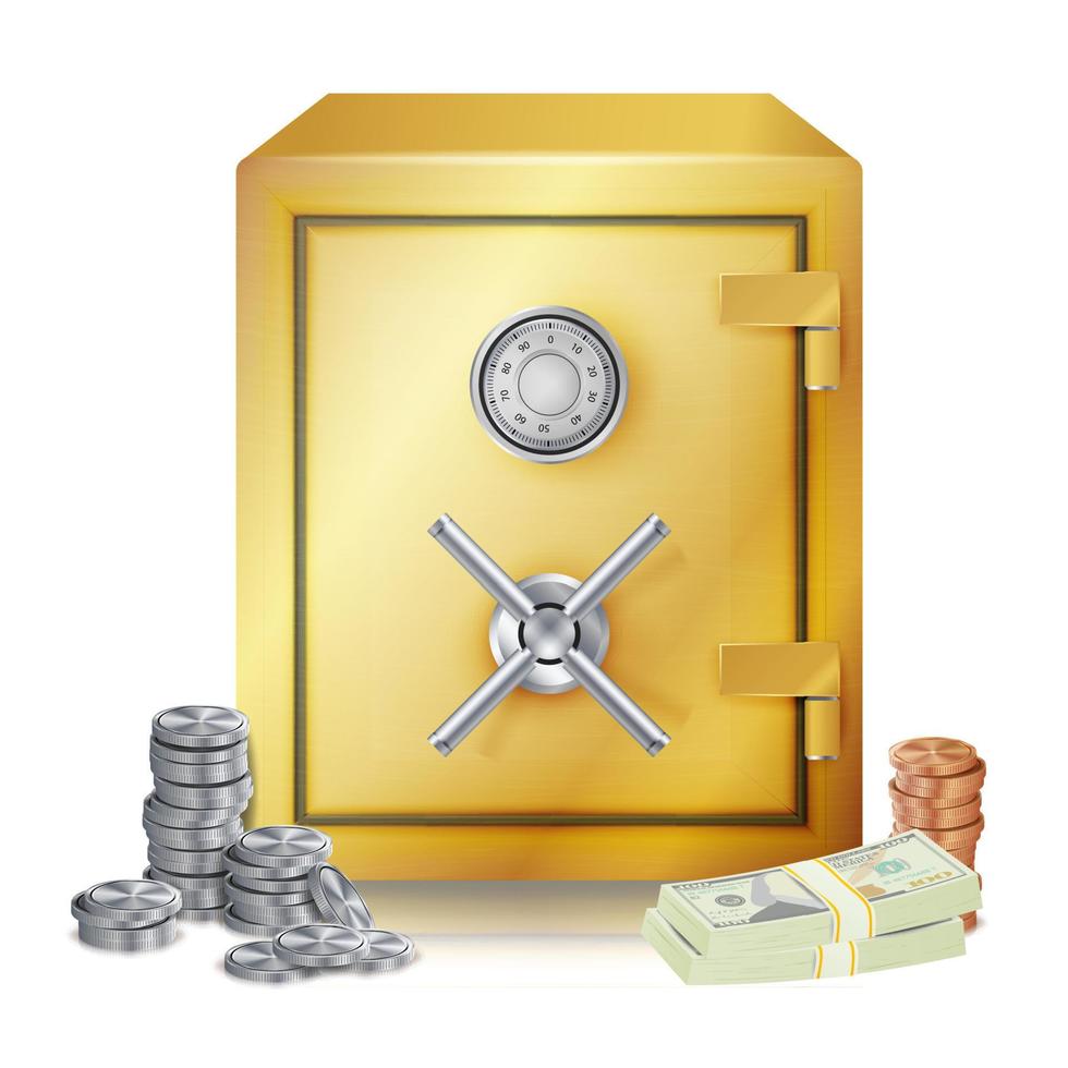 Safe und Geldstapelvektor. Metallmünzen. vektor isolierte illustration